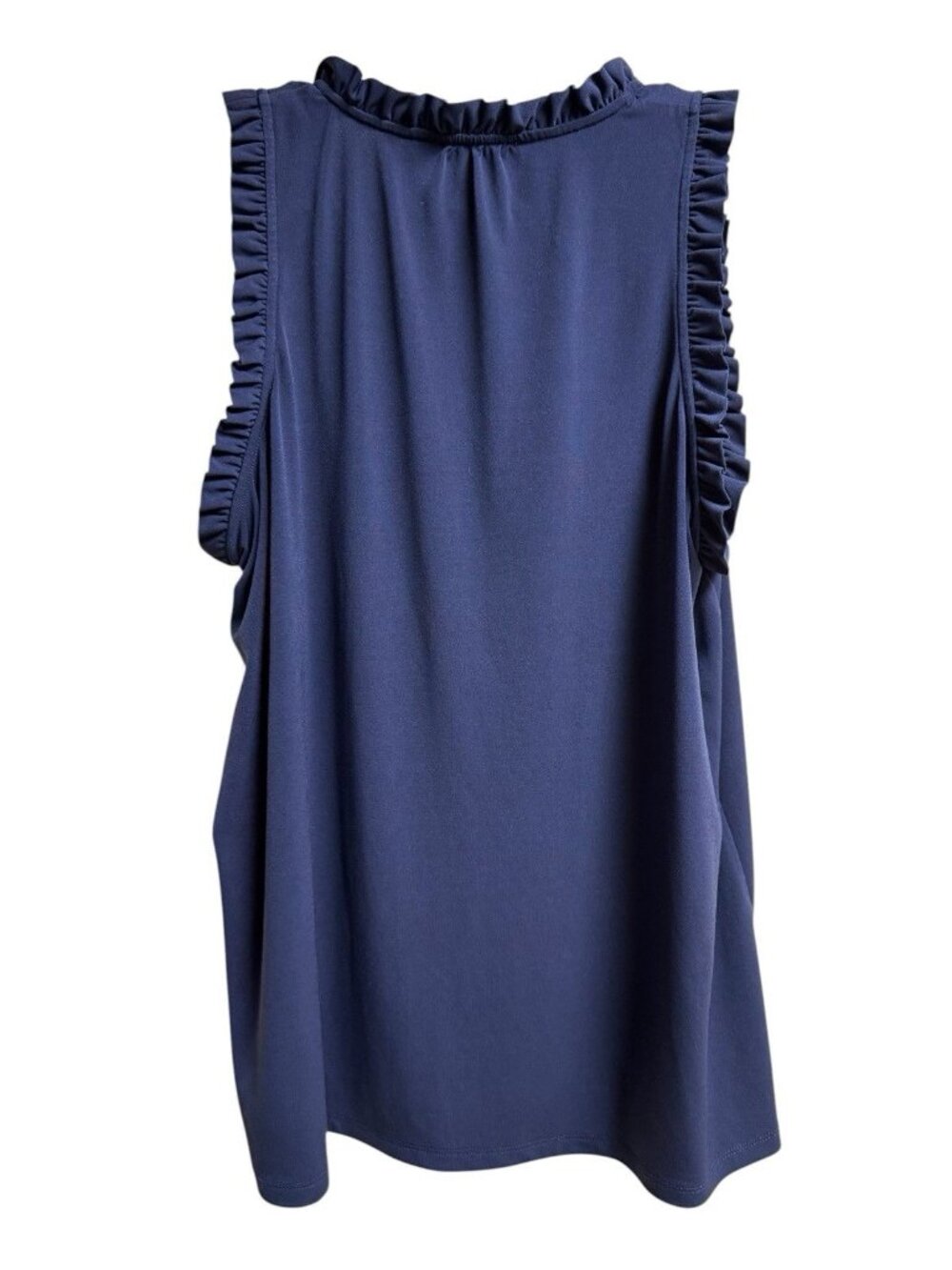 Michael Kors Womens Blouse XL Navy Sleeveless Ruffle V Neck Stretch - Picture 3 of 5